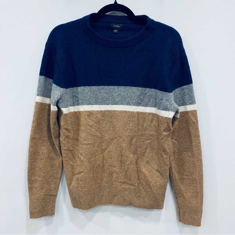 J.CREW Men M Rugged Merino Wool Colorblock Crewneck Striped Sweater Preppy Golf